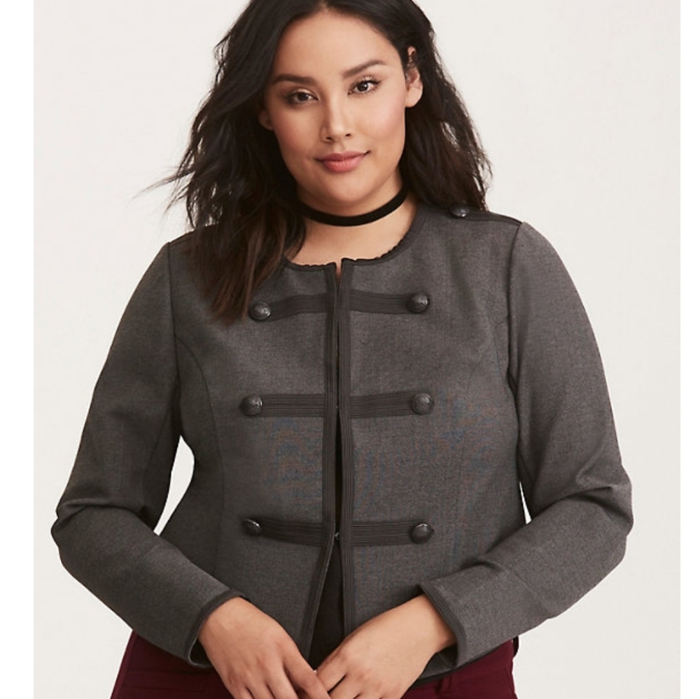 Torrid Fitted Military Jacket Charcoal Washed Gray